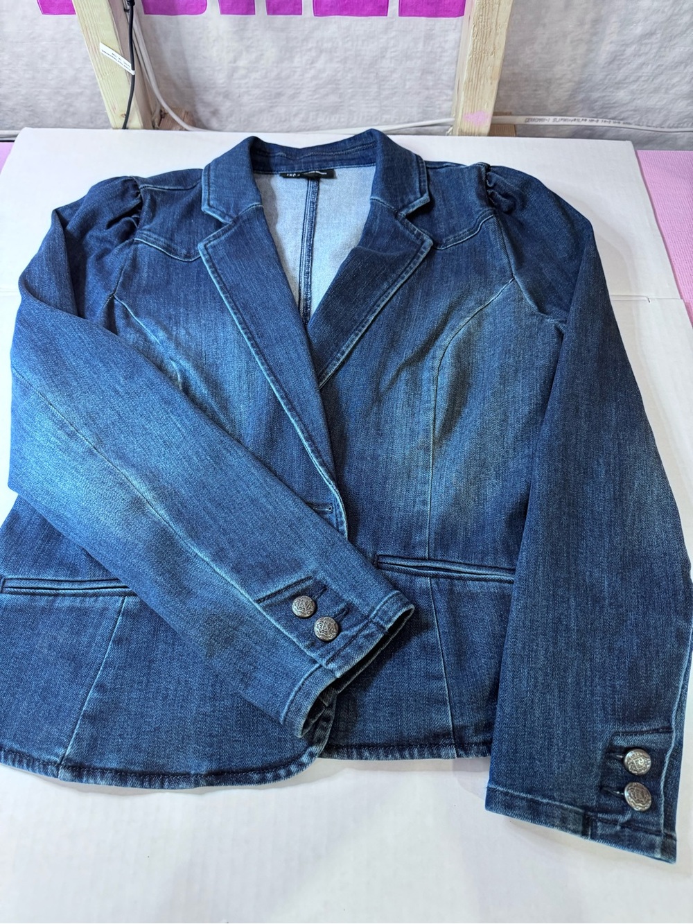 INC International Concepts Dark Blue Denim Blazer